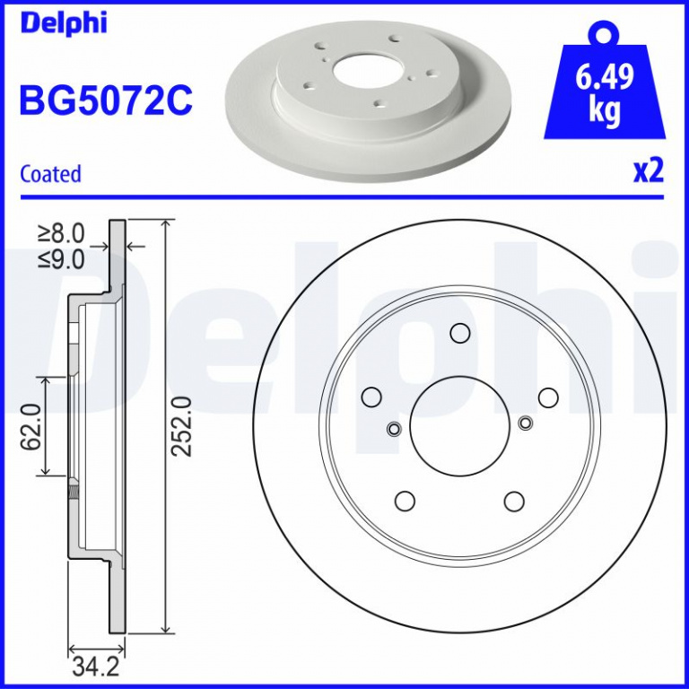 DELPHI Disc frana BG5072C pentru SUZUKI SWIFT V (AZ) 2017 2018 2019 2020 2021 2022 2023 2024 2025
