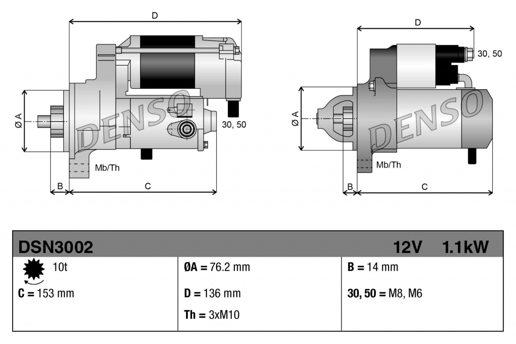 DENSO starter DSN3002 la FORD KA (RB_) J4D; J4K; J4M; J4N; J4P; J4S; BAA 1299cc 60cp 44kW 1996 1997 1998 1999 2000 2001 2002 2003 2004 2005 2006 2007 2008