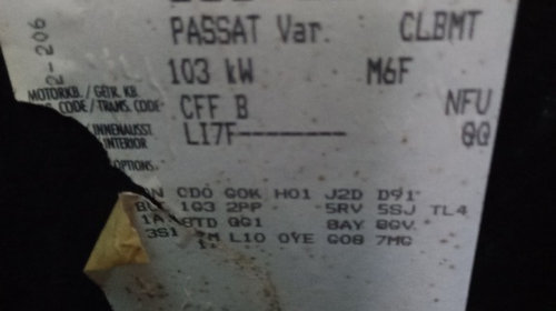 Dezmembrez vw Passat b7 cod motor CFFB140cp ,cod CV NFU,cod culoare LI7F.