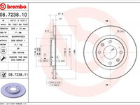 Disc frana 08 7238 11 BREMBO pentru CitroEn Berlingo CitroEn C2 CitroEn C3 CitroEn C-elysee Peugeot 301 CitroEn C4 Peugeot Partner