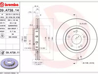 Disc frana 09 A738 11 BREMBO pentru Mitsubishi Outlander CitroEn C-crosser Mitsubishi Airtrek Mitsubishi Galant Mitsubishi Lancer Mitsubishi Phev