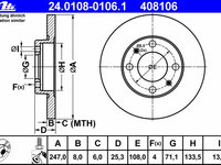 Disc frana 24 0108-0106 1 ATE pentru CitroEn Zx Peugeot 306 CitroEn Saxo Peugeot 106 CitroEn Xsara Peugeot 206