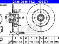 Disc frana 24 0109-0171 2 ATE pentru CitroEn C4 Peugeot 308