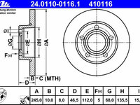 Disc frana 24 0110-0116 1 ATE pentru Audi 100 Audi 500 Audi 200 Audi A8