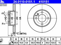 Disc frana 24 0110-0151 1 ATE pentru Audi 80 Audi Fox Vw Polo Vw Derby Vw Golf Vw Rabbit Vw Jetta Vw Dasher Vw Passat Vw Carat Vw Corsar Vw Quantum Vw Santana Seat Ibiza Seat Cordoba Vw Flight