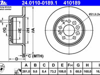 Disc frana 24 0110-0189 1 ATE pentru Volvo 240 Volvo 260 Volvo 740 Volvo 760 Volvo 940 Volvo 960