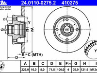 Disc frana 24 0110-0275 2 ATE pentru Vw Golf Vw Carat Vw Corsar Vw Passat Vw Quantum Vw Santana Vw Scirocco Vw Corrado Vw Jetta Vw Vento Seat Toledo Seat Ibiza Seat Cordoba Vw Derby Vw Flight Vw Polo