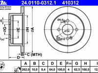 Disc frana 24 0110-0312 1 ATE pentru Hyundai I20 Hyundai Click Hyundai Getz Hyundai Tb Kia Rio Hyundai Accent Hyundai Verna Kia Pride