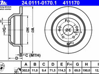 Disc frana 24 0111-0170 1 ATE pentru Kia Sorento Hyundai Santa Hyundai Grand