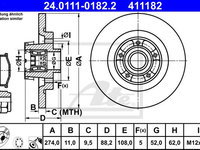 Disc frana 24 0111-0182 2 ATE pentru Renault Kangoo Mercedes-benz Citan