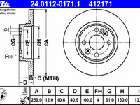 Disc frana 24 0112-0171 1 ATE pentru Dacia Sandero Renault Twingo Renault Sanderostepway Renault Logan Renault Tondar Dacia Logan Renault Loganstepway