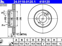 Disc frana 24 0118-0120 1 ATE pentru Mitsubishi Colt Mitsubishi Lancer Mitsubishi Libero Mitsubishi Carisma Mitsubishi Mirage