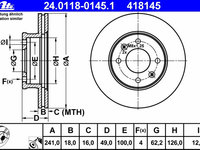 Disc frana 24 0118-0145 1 ATE pentru Kia Morning Kia Picanto Hyundai I10 Hyundai Grand