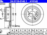 Disc frana 24 0118-0146 1 ATE pentru Mitsubishi Montero Mitsubishi Pajero Mitsubishi Pajeroshogun Mitsubishi Shogun