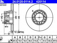 Disc frana 24 0120-0114 2 ATE pentru Vw Lt Vw Lt28-50