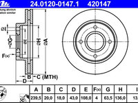 Disc frana 24 0120-0147 1 ATE pentru Ford Fiesta Ford Courier Ford Escort Ford Orion Ford Verona Mazda 121 Mazda Soho Ford Ka Ford Puma