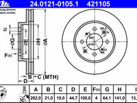 Disc frana 24 0121-0105 1 ATE pentru Rover Streetwise Honda Ballade Honda Civic Honda Crx Rover 400 Rover 200 Honda Fit Honda Jazz Rover 25 Rover 45 Rover Coupe