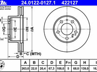 Disc frana 24 0122-0127 1 ATE pentru Volvo 240 Volvo 260