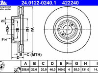 Disc frana 24 0122-0240 1 ATE pentru Toyota Vitz Toyota Yaris Toyota Yarisvitz