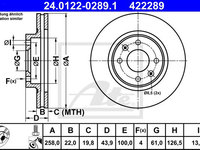 Disc frana 24 0122-0289 1 ATE pentru Dacia Sandero Dacia Logan Renault Clio Renault Twingo Renault Symbol Renault Thalia Renault Loganstepway