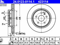 Disc frana 24 0123-0114 1 ATE pentru Opel Insignia Chevrolet Malibu