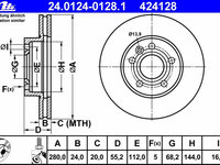 Disc frana 24 0124-0128 1 ATE pentru Vw Eurovan Vw Transporter