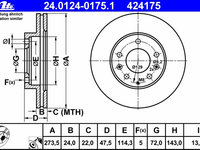 Disc frana 24 0124-0175 1 ATE pentru Mazda 626 Mazda Capella Mazda Premacy Mazda 323 Mazda Etude Mazda Familia Mazda 6 Mazda Atenza