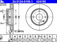 Disc frana 24 0124-0199 1 ATE pentru Chevrolet Lacetti Chevrolet Nubira Chevrolet Optra Daewoo Rezzo Daewoo Tacuma Daewoo Evanda Daewoo Nubira Daewoo Lacetti Chevrolet Rezzo Chevrolet Tacuma Chevrolet Evanda Daewoo Magnus