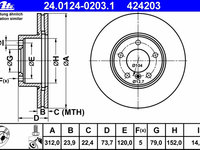 Disc frana 24 0124-0203 1 ATE pentru Bmw Seria 1 Bmw Seria 3 Bmw X1 Bmw Seria 2 Bmw Seria 4