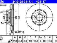 Disc frana 24 0125-0117 1 ATE pentru Volvo C30 Volvo C70 Volvo S40 Volvo V50 Ford C-max Ford Focus