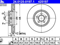 Disc frana 24 0125-0197 1 ATE pentru Volvo C70 Volvo S40 Volvo V50 Ford Focus Volvo V40