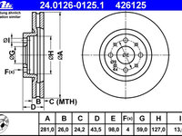 Disc frana 24 0126-0125 1 ATE pentru Alfa romeo Mito Fiat Bravo Fiat Ritmo Fiat Stilo