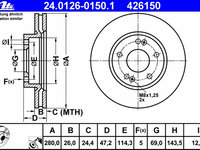 Disc frana 24 0126-0150 1 ATE pentru Hyundai Ix20 Kia Cee d Kia Soul Kia Pro cee d Kia Venga Hyundai I30