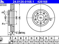 Disc frana 24 0126-0168 1 ATE pentru Alfa romeo Giulietta Fiat 500x