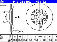 Disc frana 24 0128-0192 1 ATE pentru Alfa romeo Giulietta Alfa romeo Brera Alfa romeo Spider Alfa romeo 159