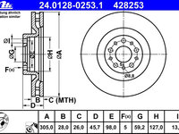 Disc frana 24 0128-0253 1 ATE pentru Fiat Doblo Fiat Pratico Opel Combo Fiat 500l