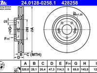 Disc frana 24 0128-0258 1 ATE pentru Hyundai I40 Kia Optima Hyundai Ix35 Hyundai Tucson Kia Sportage Kia Soul Hyundai Kona Hyundai Nexo Kia Proceed Kia Ceed