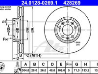 Disc frana 24 0128-0269 1 ATE pentru Peugeot 508 CitroEn C5 Peugeot 407 CitroEn C4 Peugeot 308 Peugeot 3008 Peugeot 5008 Opel Grandland Peugeot Rifter