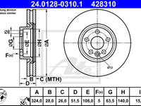 Disc frana 24 0128-0310 1 ATE pentru Volvo Xc60