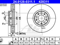 Disc frana 24 0128-0311 1 ATE pentru Alfa romeo Giulia