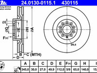 Disc frana 24 0130-0115 1 ATE pentru Seat Leon Vw Passat Skoda Superb Audi A3 Vw Golf Vw Eos Vw Cc Vw Rabbit