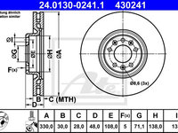 Disc frana 24 0130-0241 1 ATE pentru Peugeot 308 Peugeot 3008 Opel Grandland Peugeot 508 CitroEn C5