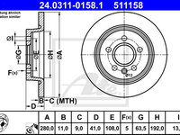 Disc frana 24 0311-0158 1 ATE pentru Volvo C30 Volvo C70 Volvo S40 Volvo V50 Ford Focus Ford C-max