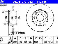 Disc frana 24 0312-0106 1 ATE pentru Audi 80 Audi Fox Audi Coupe Vw Golf Vw Rabbit Vw Jetta Vw Dasher Vw Passat Vw Carat Vw Corsar Vw Quantum Vw Santana Vw Scirocco Vw Vento