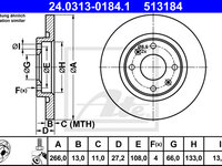 Disc frana 24 0313-0184 1 ATE pentru CitroEn Berlingo Peugeot Grand Peugeot Partner Peugeot Ranch CitroEn C2 CitroEn C3 CitroEn C-elysee Peugeot 301 CitroEn C4