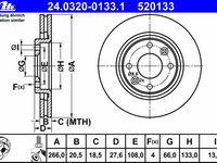 Disc frana 24 0320-0133 1 ATE pentru CitroEn Bx CitroEn Zx CitroEn Xantia Peugeot 305 Peugeot 405 Peugeot 306 CitroEn Berlingo Peugeot Partner Peugeot Ranch Peugeot Grand CitroEn Xsara