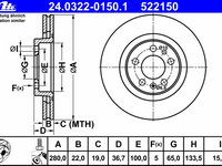 Disc frana 24 0322-0150 1 ATE pentru Vw Jetta 1998 1999 2000 2001 2002 2003 2004 2005