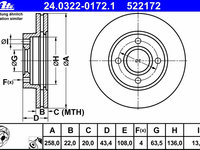 Disc frana 24 0322-0172 1 ATE pentru Ford Fiesta Mazda 121 Mazda Soho Ford Courier Ford Puma Ford Focus Ford Ikon Ford Fusion Mazda 2 Mazda Demio Ford Street Ford Ka