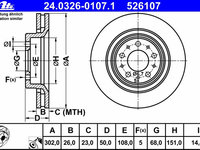 Disc frana 24 0326-0107 1 ATE pentru Volvo S70 Volvo V70 Volvo C70