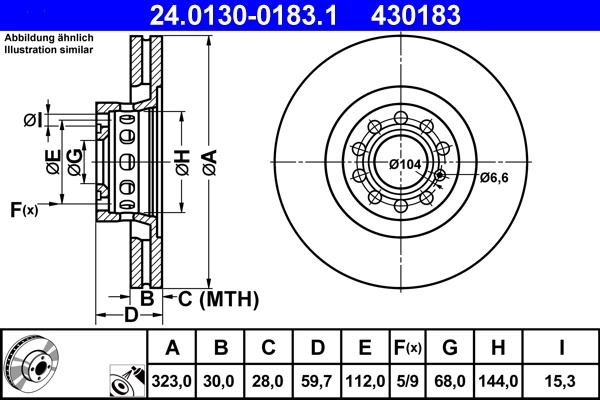 Disc frana ATE VW PHAETON (3D1, 3D2, 3D3, 3D4, 3D6, 3D7, 3D8, 3D9) 2002-2005 - 24.0130-0183.1